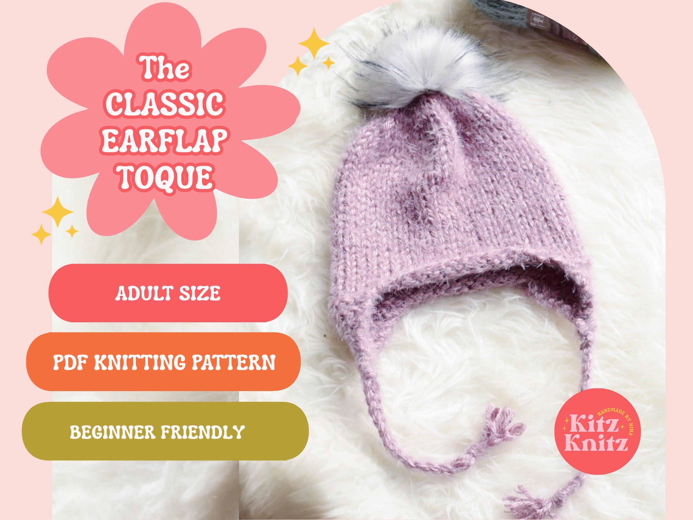 Classic Earflap Toque Knitting Pattern, Adult Knit Earflap Hat