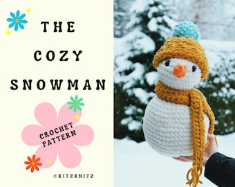 CROCHET PATTERN | The Cozy Snowman Pattern | Crochet Snowman Pattern | Snowman Amigurumi | Low Sew Beginner Crochet Pattern | Snowman Plushy