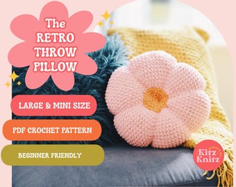 Retro Flower Throw Pillow Crochet Patterns, Flower Pillow Crochet, Crochet Flower Pillow Pattern, Daisy Flower Pillow Pattern, Beginner