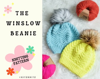 KNITTING PATTERN | the winslow beanie | knit hat pattern | worsted weight hat pattern | knit beanie pattern | toque pattern | kitzknitz