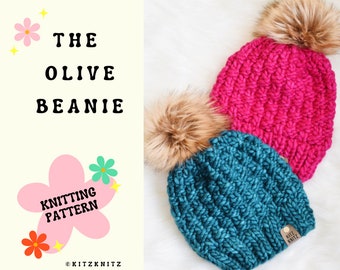 KNITTING PATTERN | The Olive Beanie | knit hat pattern | super bulky knitting pattern | beginner knit hat pattern | easy knitting pattern