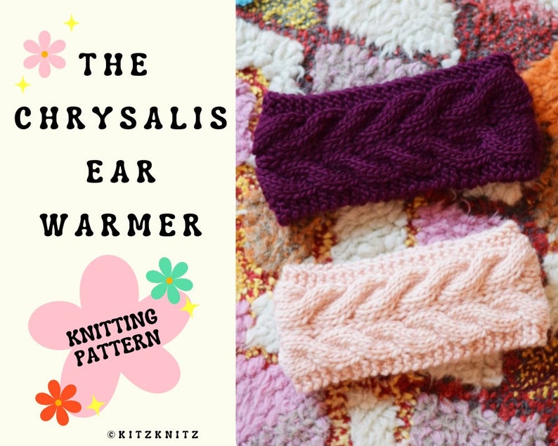 KNITTING PATTERN the chrysalis ear warmer knit ear warmer worsted weight ear warmer knitting pattern earwarmer pattern kitzknitz image 1