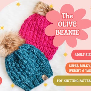 The Olive Beanie Knitting Pattern: Super Bulky, Beginner Knit Hat (PDF Pattern)