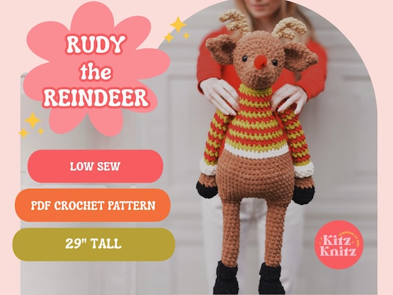 Rudy Reindeer Crochet Pattern, Christmas Crochet Plushy, Christmas Crochet Pattern, Reindeer Crochet Pattern, Reindeer Crochet, KitzKnitz
