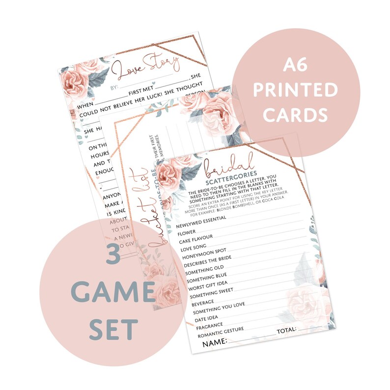 Bridal Shower Games PRINTED CARDS 3 Game Set Hen Party Game Ideas Hens Party Games Hen Party Game Bundle Suitable for Mrs & Mrs image 1