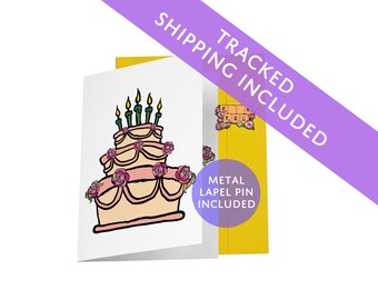 Tarjeta de solapa con la frase "Que te jodan" / Tarjetas de cumpleaños divertidas (pin con la frase "Que te jodan" incluido)