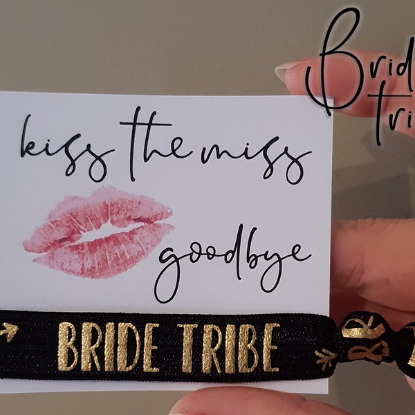 1-30 Pack | Bride Tribe Wristbands | Kiss the Miss Goodbye | Bachelorette Party Hair Ties| Hen Night Favours | Bride Squad Hens Night Favour