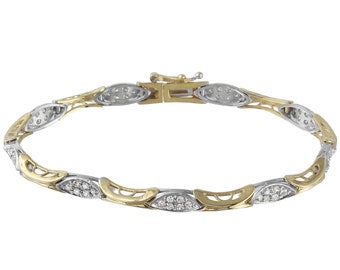 Women's Round Cut Diamond Tennis Bracelet in 14K Two Tone Yellow and White Gold