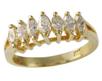 Women's Two Prong Set Anniversary Band Ring in 14K Yellow Gold with Marquise Cut Diamonds