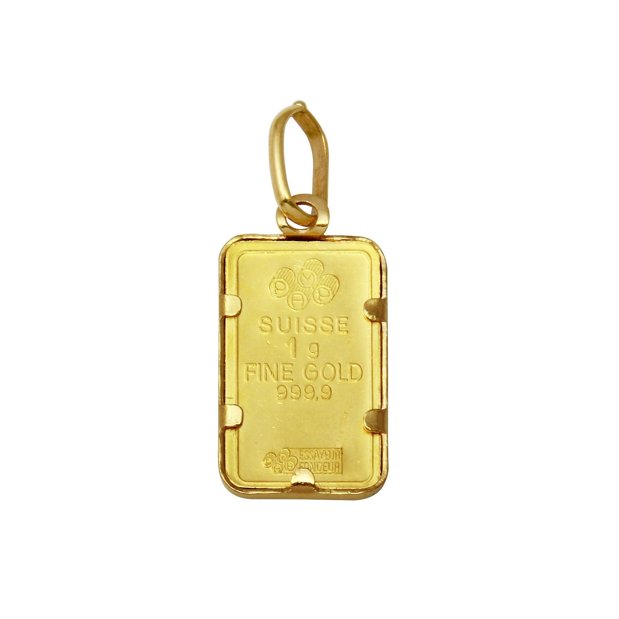 24K Gold Bar Reversible Pendant 