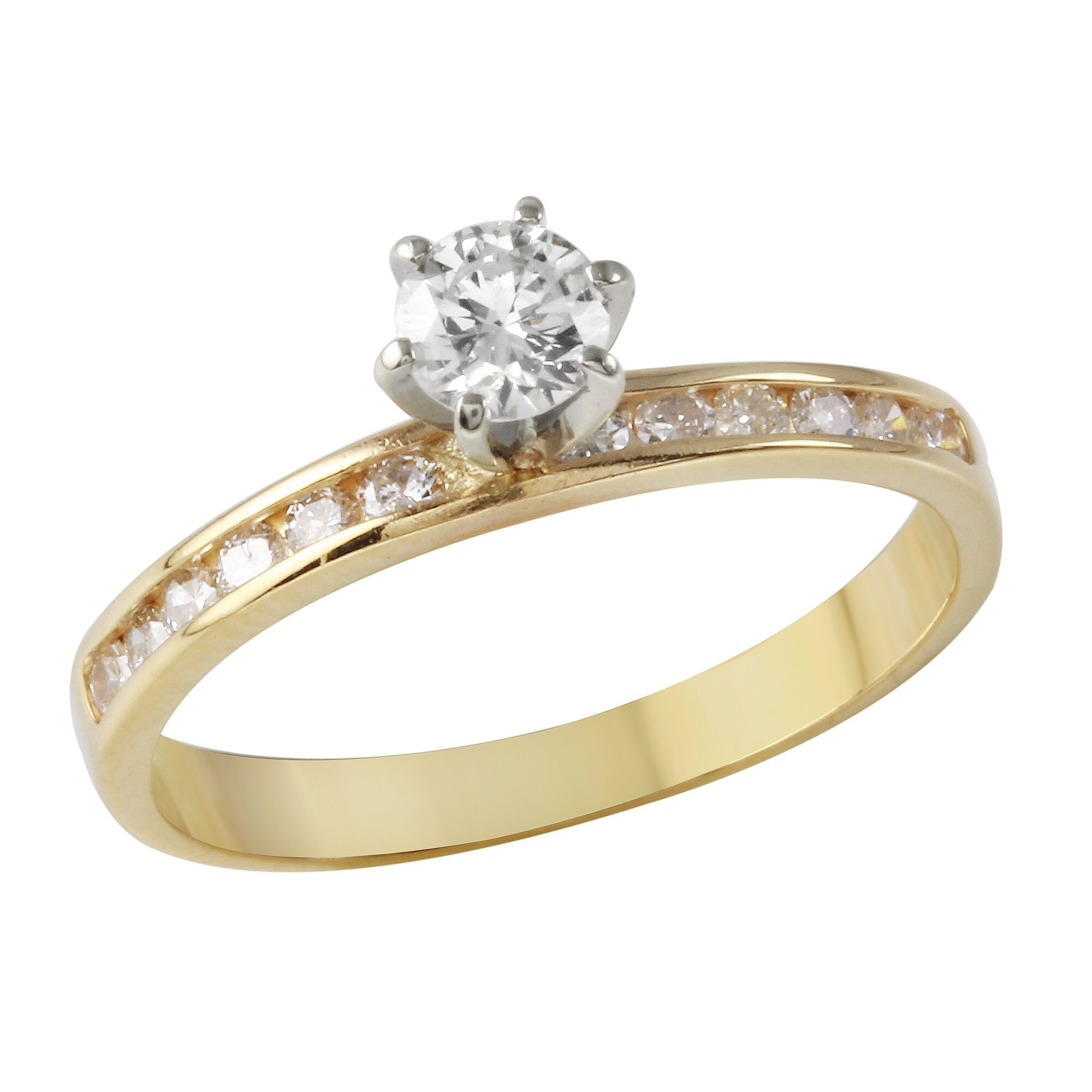 Women's Channel Set Tiffany Prong Promise Ring in 14K Yellow Gold With