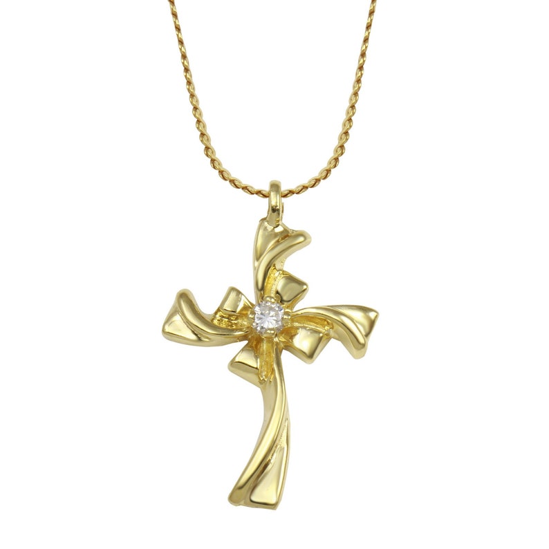Women S 4 G Round Cut Diamond Twisted Cross Pendant Necklace In 14k Yellow Gold With 16 Inch Chain
