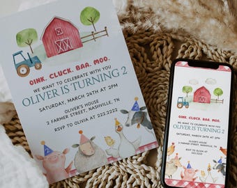 Farm Animals Birthday Invitation: Barnyard Party, Editable Template (Digital Download)