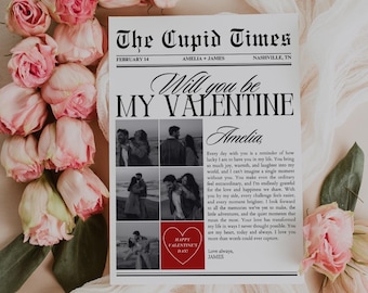 Editable Valentines Day Newspaper Template, Personalized Valentines Gift