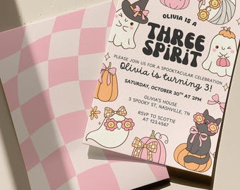 Halloween Third Birthday Invitation, Three Spirit Editable Template, Printable & Textable Invite