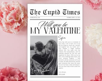 Valentines Day Newspaper Template, Valentines Day Gift, Will You Be My Valentine, Personalized Valentines Gift, Valentines Day Card, Cupid