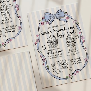 Handgetekende uitnodiging voor paasbrunch en eieren zoeken, bewerkbare sjabloon voor uitnodiging voor paasfeest