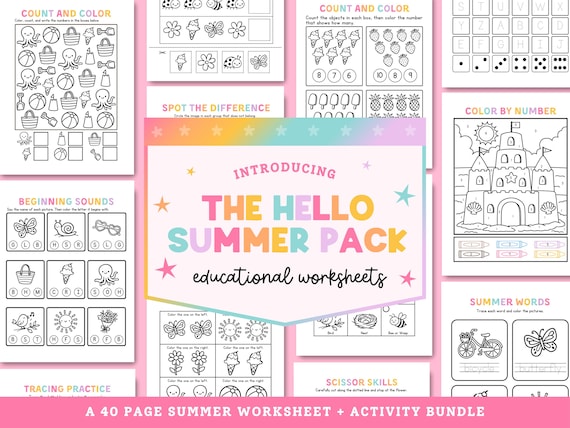 Printable Summer Activity Workbook: Preschool Kindergarten Worksheets (PDF)
