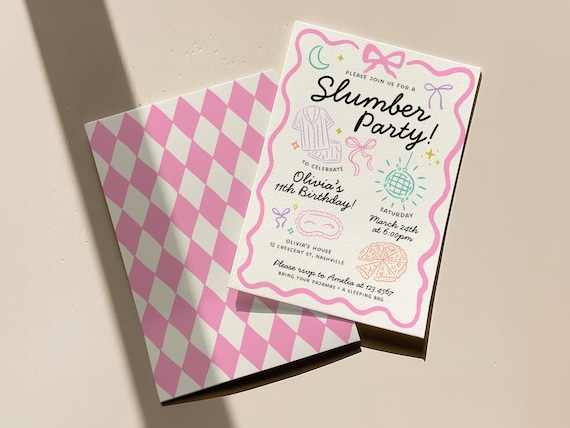 Slumber Party Invitation Template, Editable Sleepover Birthday Invite, Digital Download