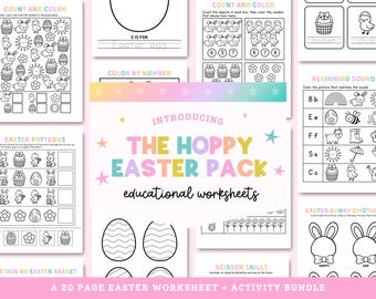 Easter Themed Educational Worksheet and Activity Bundle, Preschool & Kindergarten Learning Pack (PDF Download)