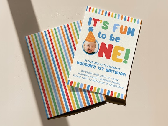 Its Fun To Be One First Birthday Invitation, Editable Template