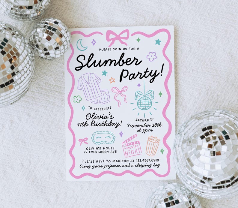 Slumber Party Script Slumber Party Invitation Template, Editable Sleepover Birthday Invite ...
