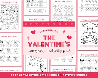 Valentines Day Worksheet Bundle, Preschool and Kindergarten Worksheet Pack