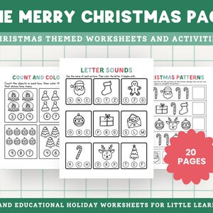May include: A set of Christmas-themed worksheets and activities for little learners. The worksheets include counting, letter sounds, and pattern recognition exercises. The pack includes 20 pages of fun and educational holiday activities.