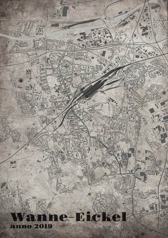 Wanne Eickel Stadtplan In Oldschool Style Etsy