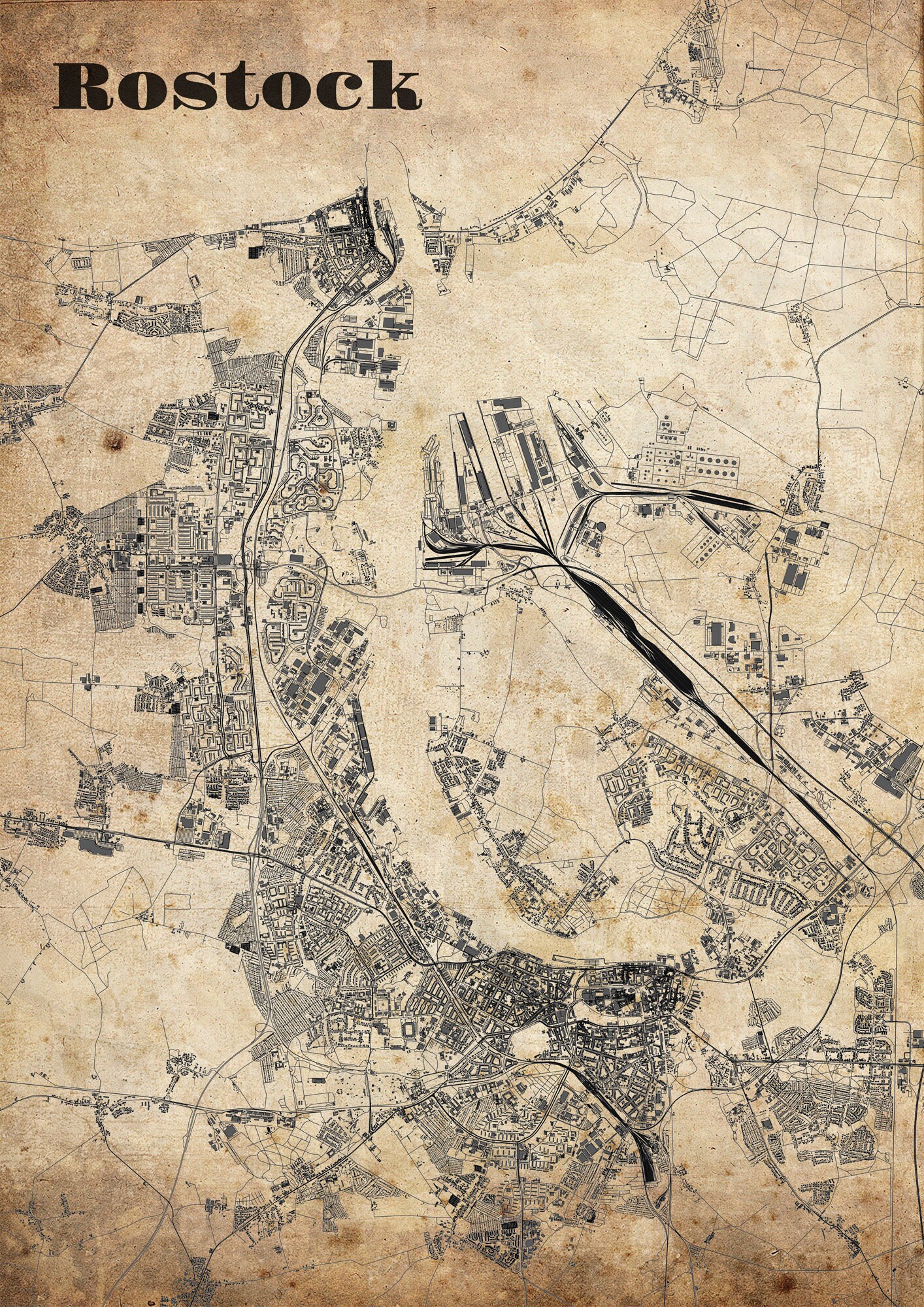 Rostock Stadtplan im Vintage Style Etsy