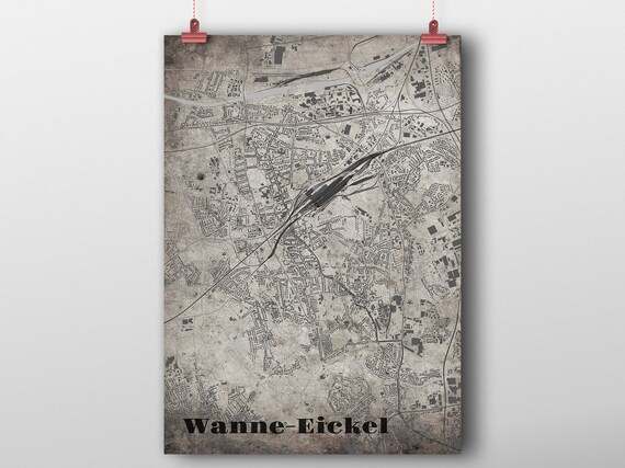 Wanne Eickel Stadtplan In Oldschool Style Etsy