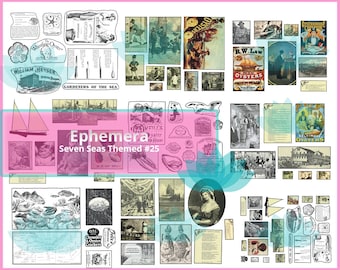 Junk Journal Ephemera Seven Sea Theemed Digital Download  90+ Images, 9 Sheets