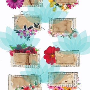Junk Journal Ephemera Floral Notes Digital Download 28 Imanges, 5 Sheets image 2