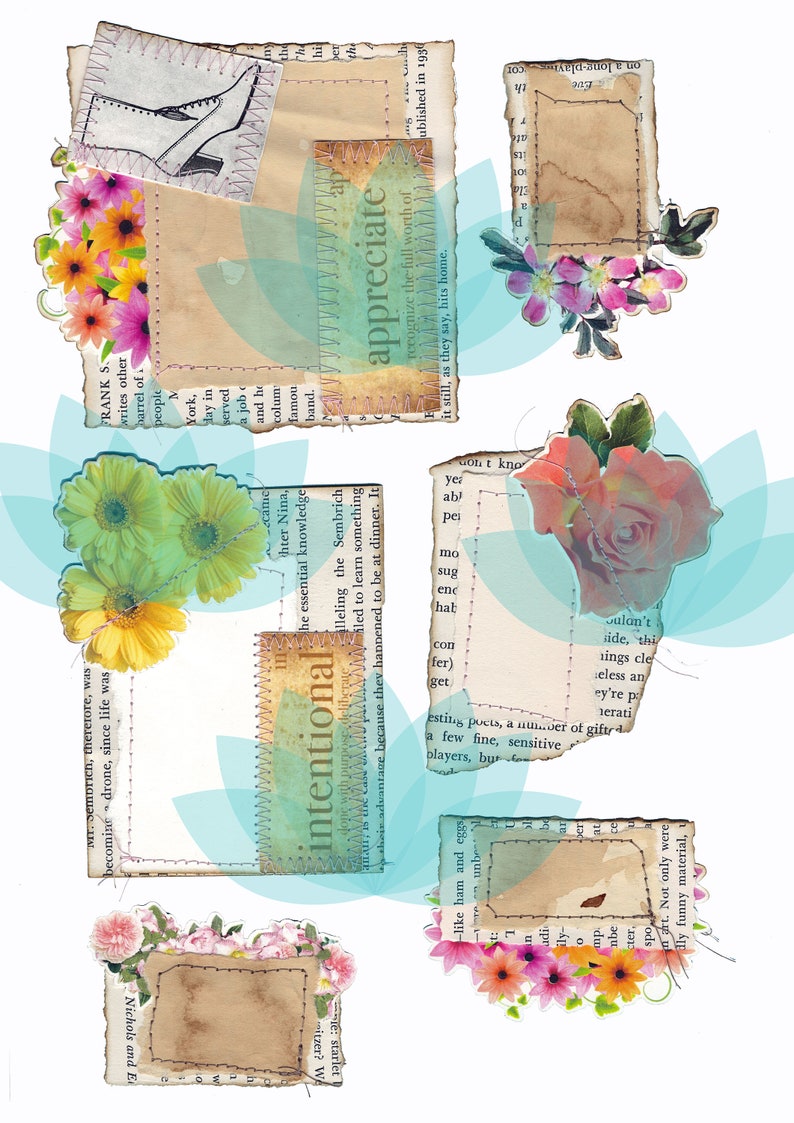 Junk Journal Ephemera Floral Notes Digital Download 28 Imanges, 5 Sheets image 6