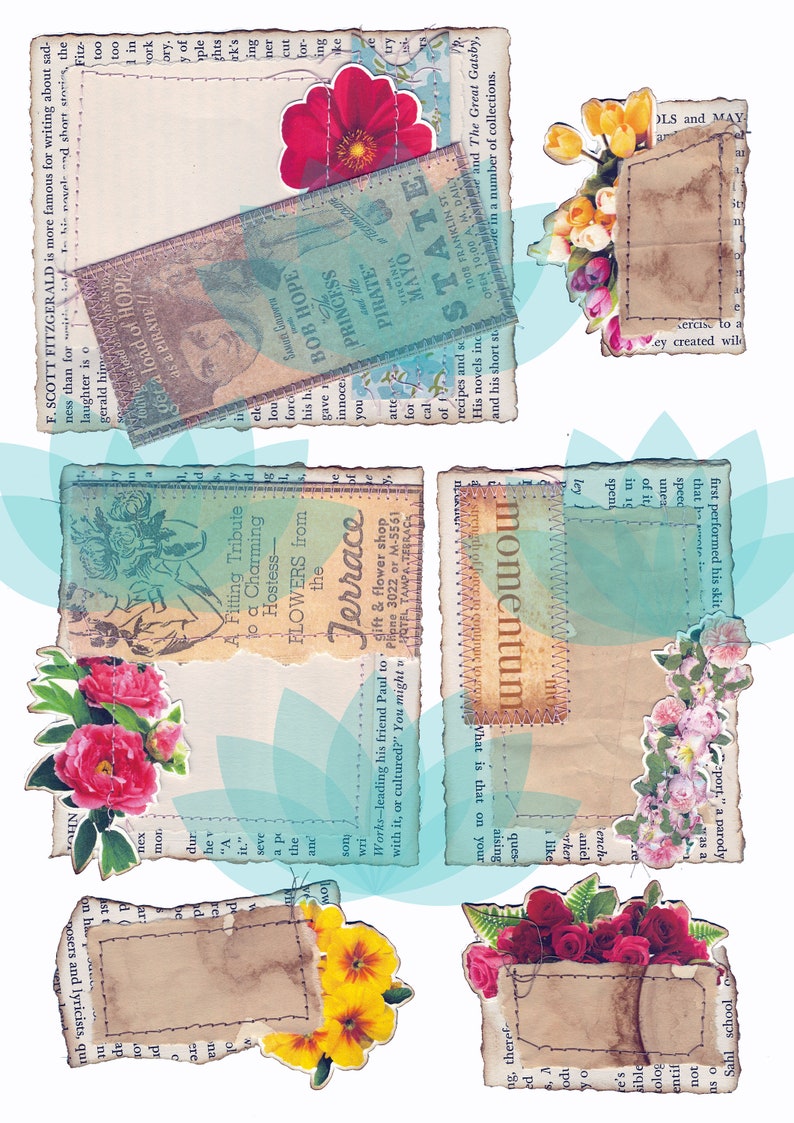 Junk Journal Ephemera Floral Notes Digital Download 28 Imanges, 5 Sheets image 4
