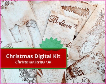 Christmas Ephemera Junk Journal Strips 46 Images, 8 Sheets