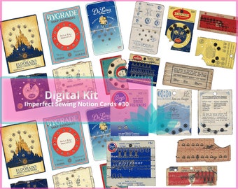 Junk Journal Ephemera Nähnotion Karten Digital Download Printables 3 Sheets