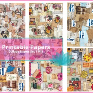 Junk Journal Ephemera Collage Backgrounds Digital Download, 10 Full Sheets