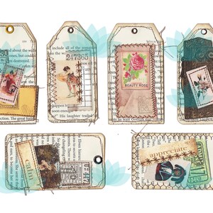 Junk Journal Ephemera Vintage Book Page Tags Digital Download 38 Images, 5 Sheets image 2