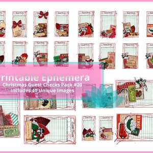 Junk Journal Ephemera Vintage Altered Christmas Guest Checks Digital Download, 40 Images, 9 Sheets