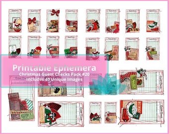 Junk Journal Ephemera Vintage Altered Christmas Guest Checks Digital Download, 40 Images, 9 Sheets