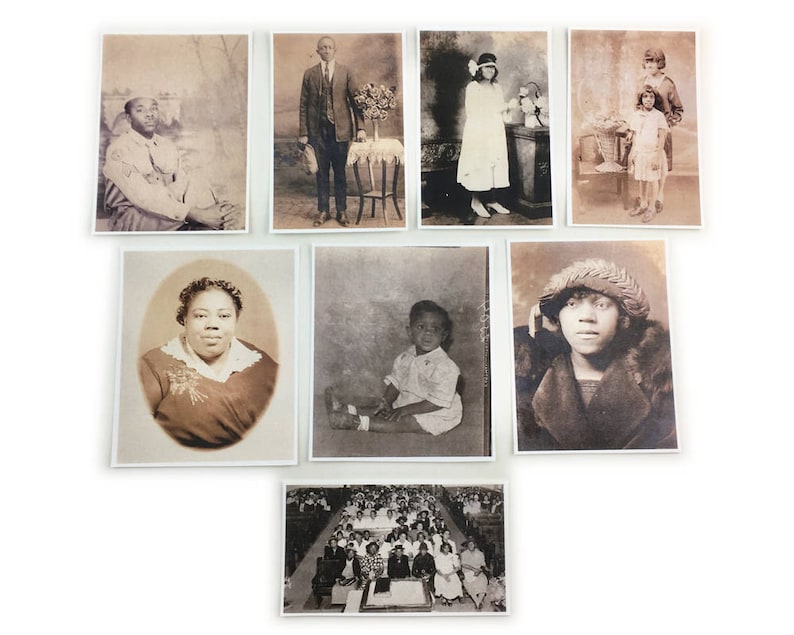 May include: A collection of vintage black and white photographs featuring portraits of individuals and a group photo of a class of students.