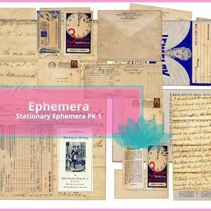 Vintage Stationary Junk Journal Ephemera 20 Images 6 Sheets Printable Ephemera