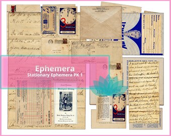 Vintage Stationary Junk Journal Ephemera 20 Images 6 Sheets Printable Ephemera