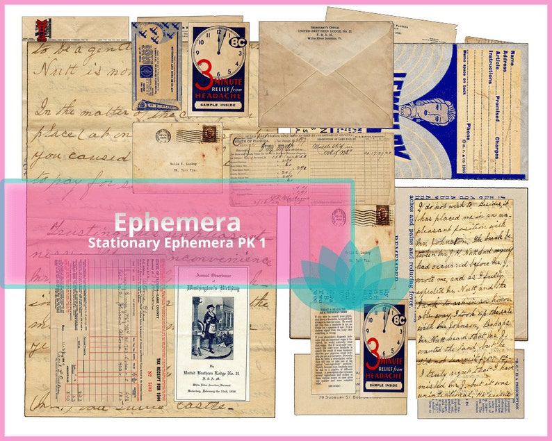 Vintage Stationary Junk Journal Ephemera 20 Images 6 Sheets Printable Ephemera Bild 1