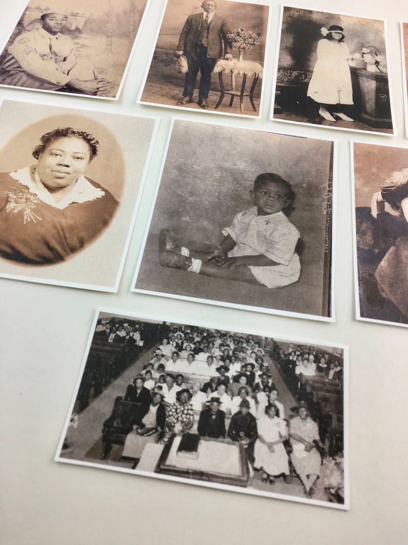 May include: A collection of black and white vintage photographs featuring various people and scenes. The photos are arranged in a grid pattern on a white surface.