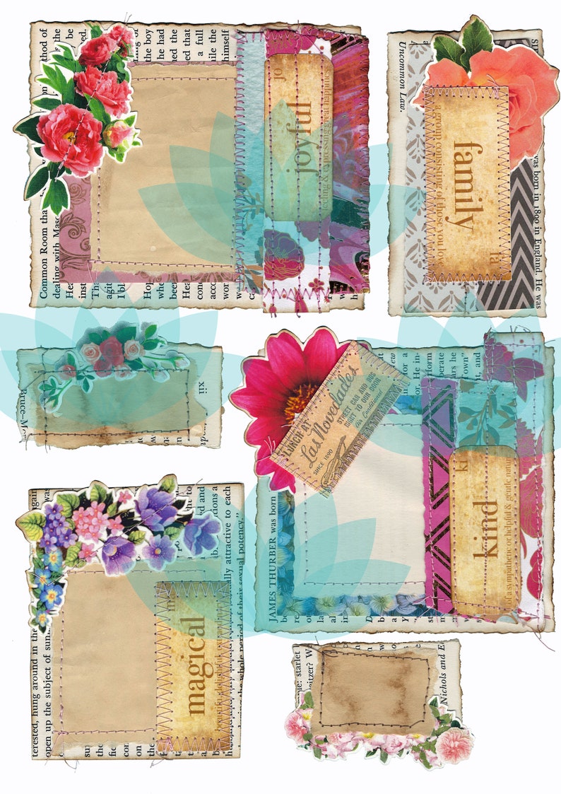 Junk Journal Ephemera Floral Notes Digital Download 28 Imanges, 5 Sheets image 5