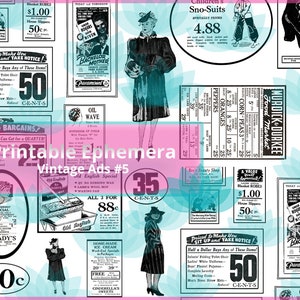 Junk Journal Ephemera Vintage Advertising Images Digital Download, 19 Images, 3 Sheets