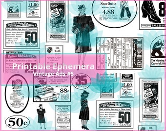 Junk Journal Ephemera Vintage Advertising Images Digital Download, 19 Images, 3 Sheets