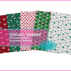 Set 5 Christmas Vellum Transparent Sheets Junk Journal Ephemera mq Origami Supplies